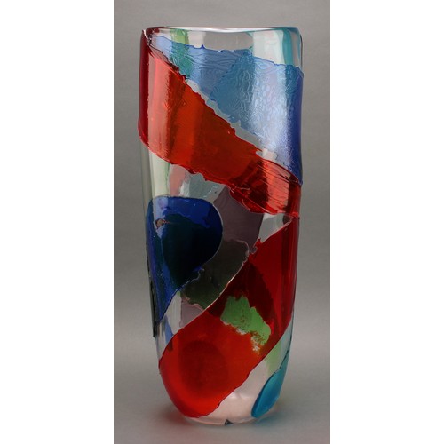 3220 - A large Italian Murano glass floor standing vase, applied with splashes of red, green, blue and purp... 