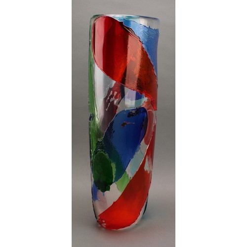 3220 - A large Italian Murano glass floor standing vase, applied with splashes of red, green, blue and purp... 