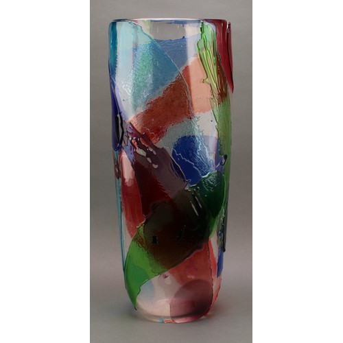 3220 - A large Italian Murano glass floor standing vase, applied with splashes of red, green, blue and purp... 