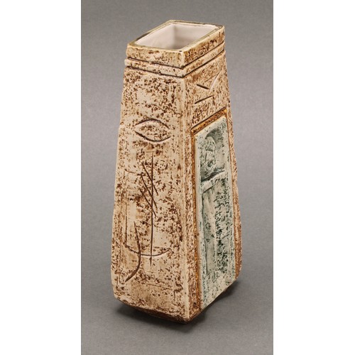 3175 - A Troika coffin vase, by Hilary Cox, monogrammed, 17cm