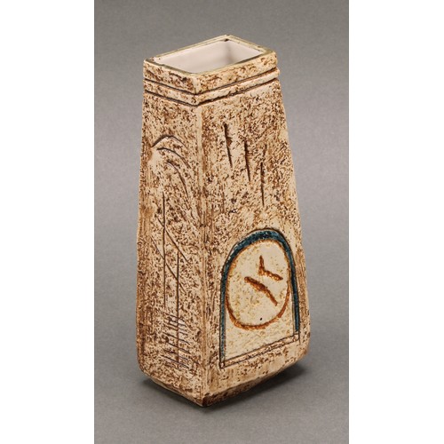 3175 - A Troika coffin vase, by Hilary Cox, monogrammed, 17cm