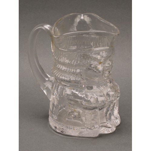 3234 - A Whitefriars glass Barnaby Antique Blue Toby jug, 17cm; a pair of Barnaby Sage Green Toby jugs, 17c... 