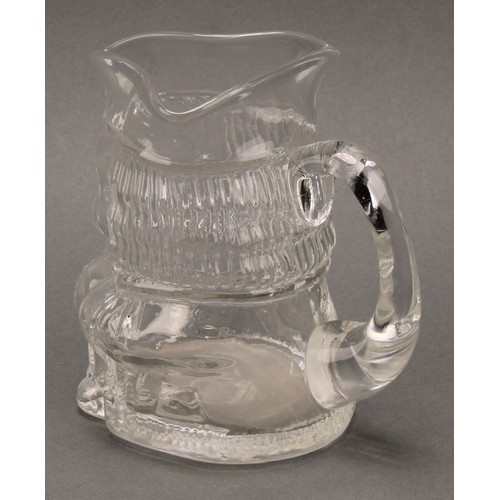 3234 - A Whitefriars glass Barnaby Antique Blue Toby jug, 17cm; a pair of Barnaby Sage Green Toby jugs, 17c... 