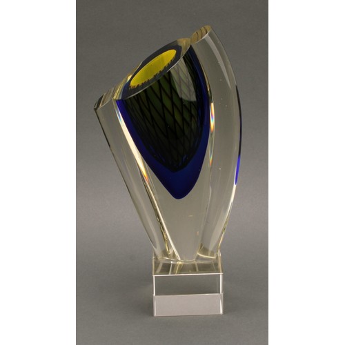 3237 - An Italian Somerso type cased glass teardrop sculpture, pedestal base, 30cm; another smaller; a simi... 