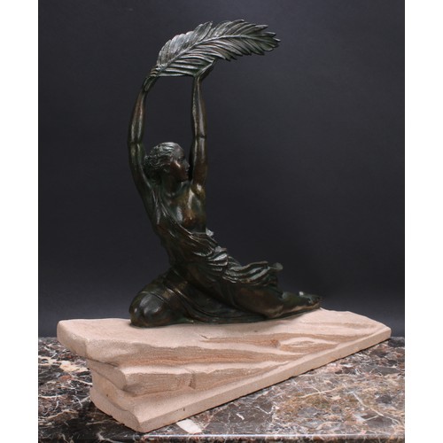 3272 - LE FAGUAYS, PIERRE (1862 - 1962)  Triomphe, an Art Deco patinated bronze, female figure, semi-clad h... 