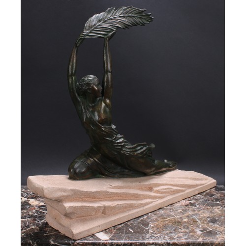 3272 - LE FAGUAYS, PIERRE (1862 - 1962)  Triomphe, an Art Deco patinated bronze, female figure, semi-clad h... 