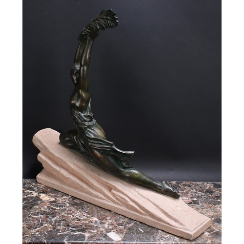 3272 - LE FAGUAYS, PIERRE (1862 - 1962)  Triomphe, an Art Deco patinated bronze, female figure, semi-clad h... 