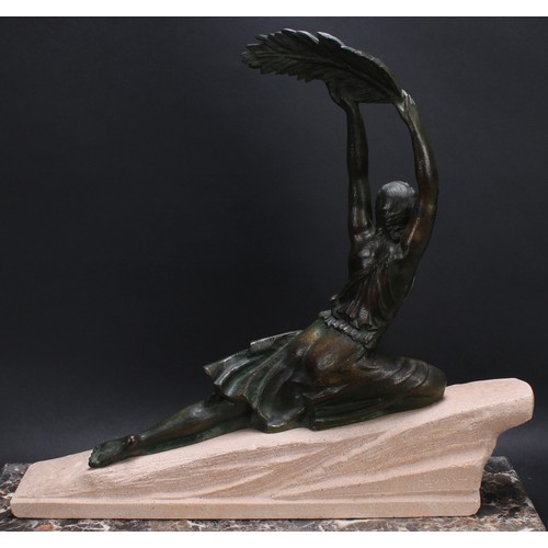 3272 - LE FAGUAYS, PIERRE (1862 - 1962)  Triomphe, an Art Deco patinated bronze, female figure, semi-clad h... 