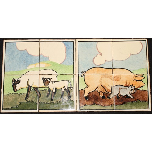 3042 - Wall Tiles - a set of four Carter Stabler (Poole) tiles, painted with a sheep and lamb, each tile 15... 