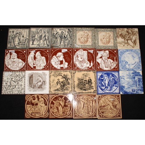 3060 - Wall Tiles - a selection of Minton tiles, assorted patterns and prints, sepia, blue and white, vario... 