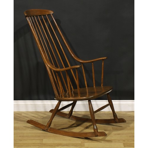 3382 - Mid-century Design - a Swedish beech Grandessa rocking chair, probably designed by Lena Larsson for ... 