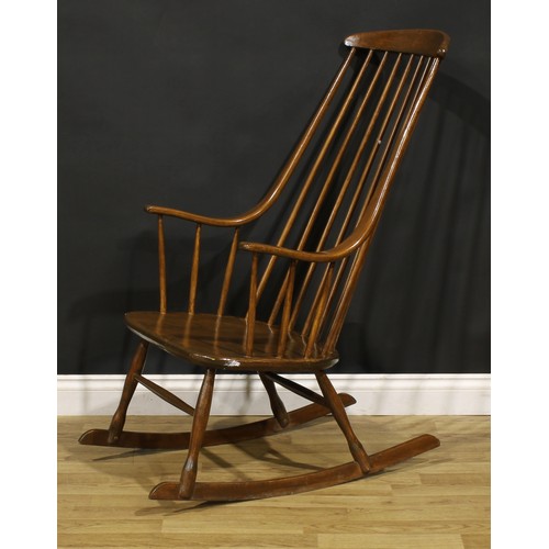 3382 - Mid-century Design - a Swedish beech Grandessa rocking chair, probably designed by Lena Larsson for ... 