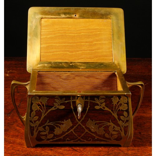 3389 - An Erhard & Söhne Jugendstil rosewood and brass marquetry rectangular casket, inlaid in the Secessio... 