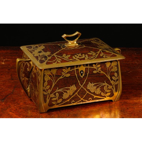 3389 - An Erhard & Söhne Jugendstil rosewood and brass marquetry rectangular casket, inlaid in the Secessio... 