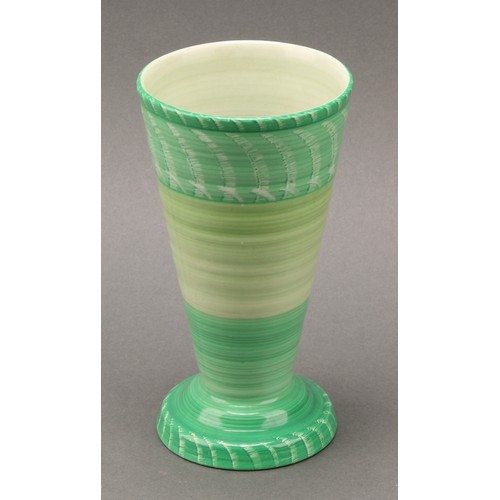 3149 - A Shelley Harmony Art Ware ribbed ovoid ginger jar and cover, painted with bands in tones of green, ... 