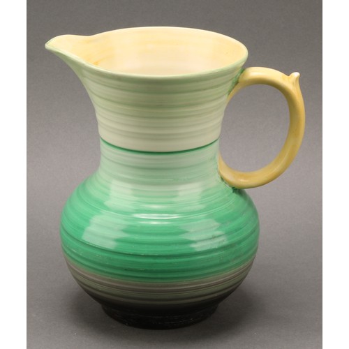 3149 - A Shelley Harmony Art Ware ribbed ovoid ginger jar and cover, painted with bands in tones of green, ... 