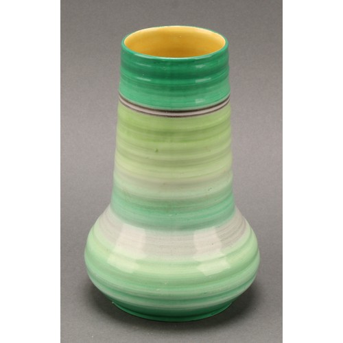 3149 - A Shelley Harmony Art Ware ribbed ovoid ginger jar and cover, painted with bands in tones of green, ... 