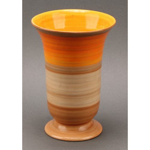 3131 - A large Shelley Harmony Art Ware ribbed ovoid jug, painted with bands in tones of orange and brown, ... 