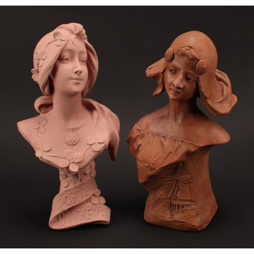 3021 - A French Art Nouveau bust, Dutch Girl, signed in the maquette, Art Decoratif, Depose No. 204, 34cm; ... 