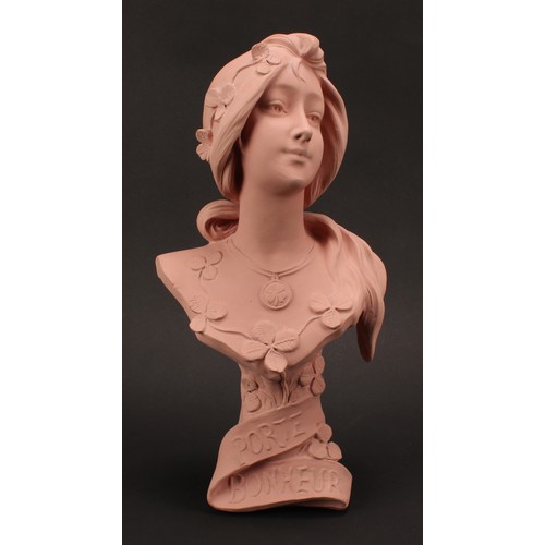 3021 - A French Art Nouveau bust, Dutch Girl, signed in the maquette, Art Decoratif, Depose No. 204, 34cm; ... 