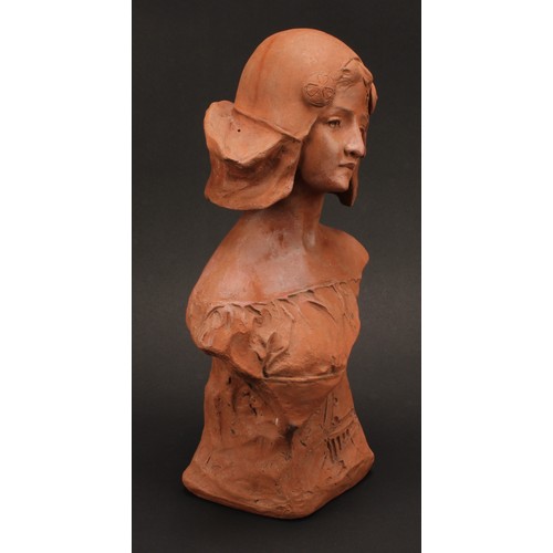 3021 - A French Art Nouveau bust, Dutch Girl, signed in the maquette, Art Decoratif, Depose No. 204, 34cm; ... 