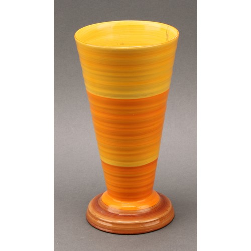 3150 - A Shelley Harmony Art Ware ribbed ovoid table lamp, painted with bands in tones of orange and black,... 