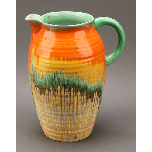 3146 - A Shelley Harmony Art Ware ovoid vase, drip glazed in tones of orange and green, 18cm high, shape nu... 