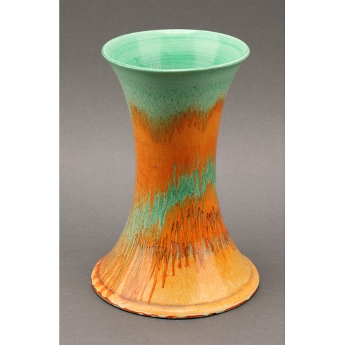 3146 - A Shelley Harmony Art Ware ovoid vase, drip glazed in tones of orange and green, 18cm high, shape nu... 