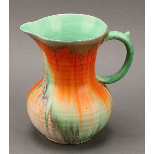 3146 - A Shelley Harmony Art Ware ovoid vase, drip glazed in tones of orange and green, 18cm high, shape nu... 