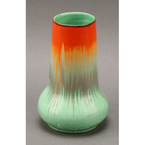 3146 - A Shelley Harmony Art Ware ovoid vase, drip glazed in tones of orange and green, 18cm high, shape nu... 