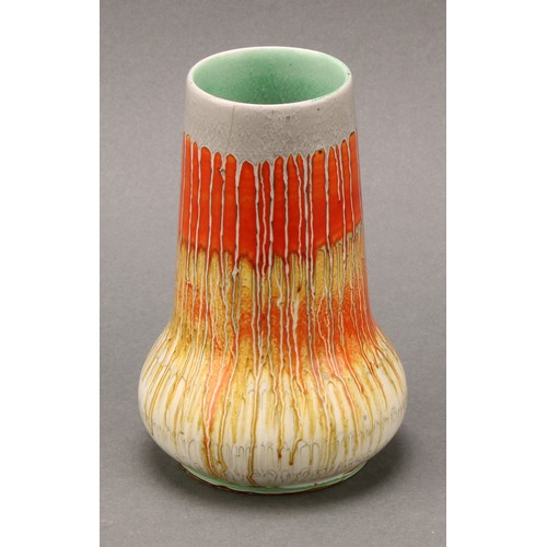 3146 - A Shelley Harmony Art Ware ovoid vase, drip glazed in tones of orange and green, 18cm high, shape nu... 