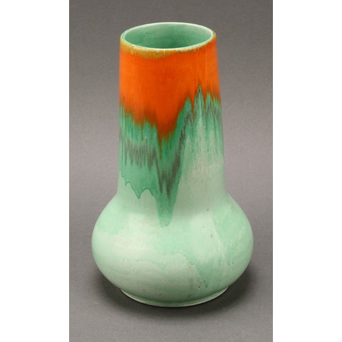 3146 - A Shelley Harmony Art Ware ovoid vase, drip glazed in tones of orange and green, 18cm high, shape nu... 