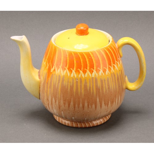 3142 - A Shelley Harmony Art Ware coffee pot, drip glazed in tones of orange and black, 22cm high, printed ... 