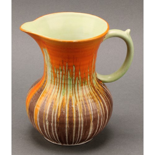 3142 - A Shelley Harmony Art Ware coffee pot, drip glazed in tones of orange and black, 22cm high, printed ... 