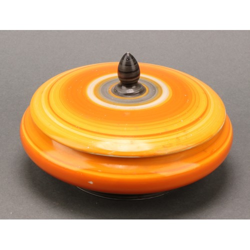 3152 - A Shelley Harmony Art Ware two-tier cake stand, painted with bands in tones of orange and brown, 27c... 