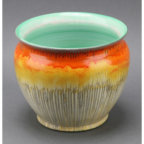 3145 - A Shelley Harmony Art Ware octagonal bowl, drip glazed in tones of orange, yellow and brown, 17.5cm ... 