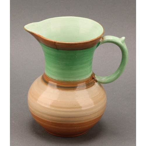 3147 - A Shelley Harmony Art Ware ribbed conical vase, painted with bands in tones of green and brown, 20cm... 