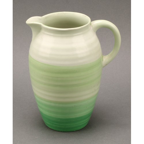 3143 - A Shelley Harmony Art Ware conical vase, painted with bands in tones of green, yellow and black, 25c... 