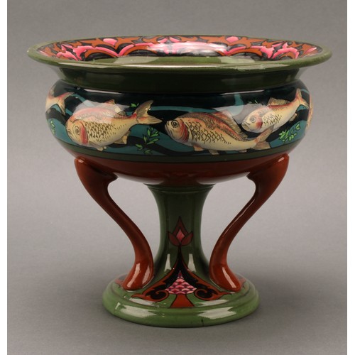 3161 - A Wileman & Co Foley Intarsio pedestal rose bowl, designed by Frederick Rhead, printed and painted w... 