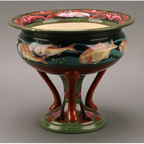 3161 - A Wileman & Co Foley Intarsio pedestal rose bowl, designed by Frederick Rhead, printed and painted w... 