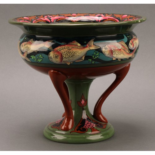 3161 - A Wileman & Co Foley Intarsio pedestal rose bowl, designed by Frederick Rhead, printed and painted w... 