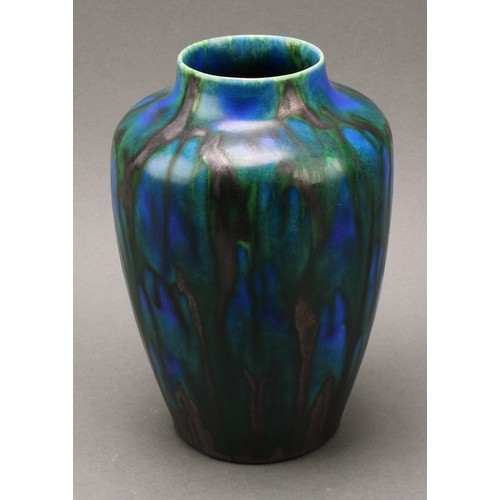 3031 - A Minton and Hollins Astra Ware two handled amphora vase, Peacock glaze, 21cm, impressed mark; two o... 