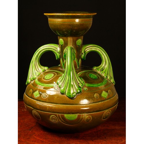 3052 - An Ault majolica ovoid vase, designed by Christopher Dresser (1834 - 1904), impressed number 319, ap... 