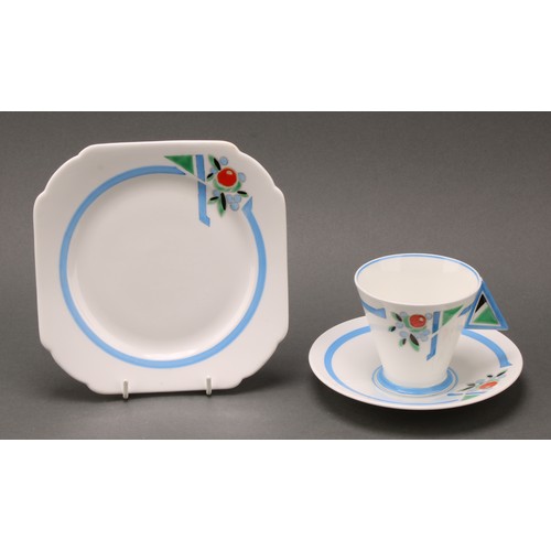 3162 - An Art Deco Shelley Mode 'Blue J' pattern part tea service, designed by Eric Slater, comprising cake... 