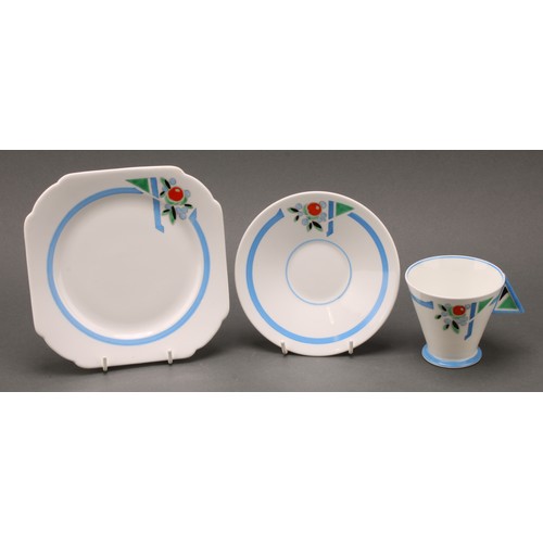 3162 - An Art Deco Shelley Mode 'Blue J' pattern part tea service, designed by Eric Slater, comprising cake... 