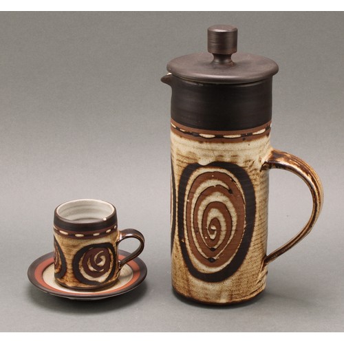 3191 - Studio Pottery - a Briglin Pottery part coffee service, 'Spiral' pattern in the Brutalist manner, in... 