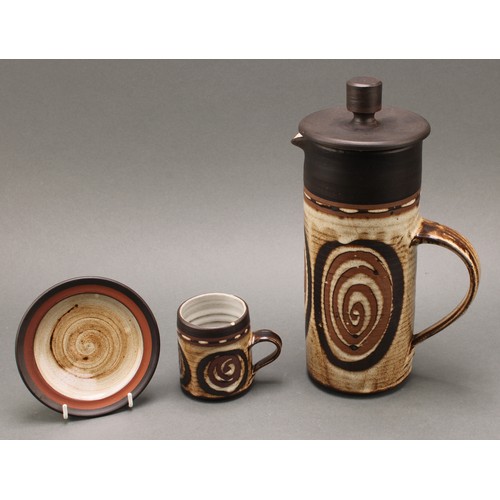 3191 - Studio Pottery - a Briglin Pottery part coffee service, 'Spiral' pattern in the Brutalist manner, in... 