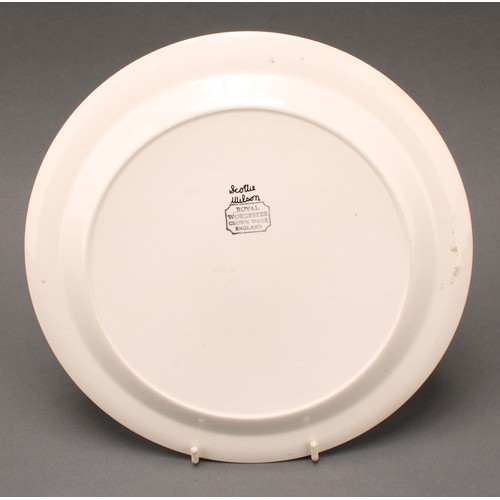 3040 - A Royal Worcester Crown Ware dinner plate, designed by Robert Scottie Wilson, transfer printed in mo... 