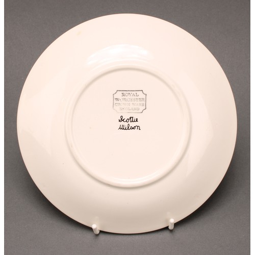 3040 - A Royal Worcester Crown Ware dinner plate, designed by Robert Scottie Wilson, transfer printed in mo... 