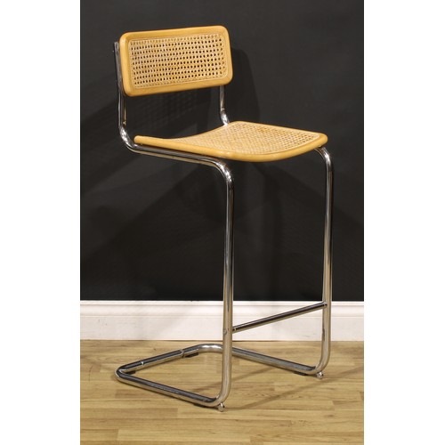 3408 - After the Bauhaus - a beech and tubular steel bar stool or chair, in the manner of Marcel Breuer’s S... 